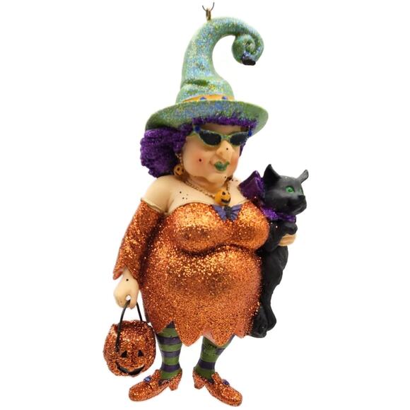 Which Witch Zelda Cat Orange Dress Halloween Tree December Diamonds Ornament - Picture 5 of 11
